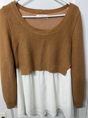 Anthropologie Two-Tone Sweater top in Camel and White NWOT